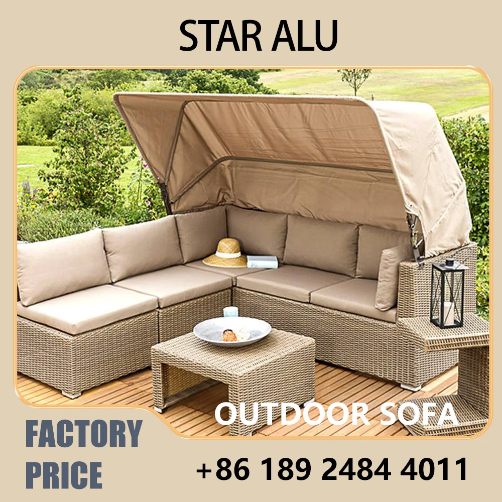 Luxury Outdoor Rattan Sofa Daybed，Hand-Woven Patio Furniture for Morning Coffee or Evening Drinks by the Poolside