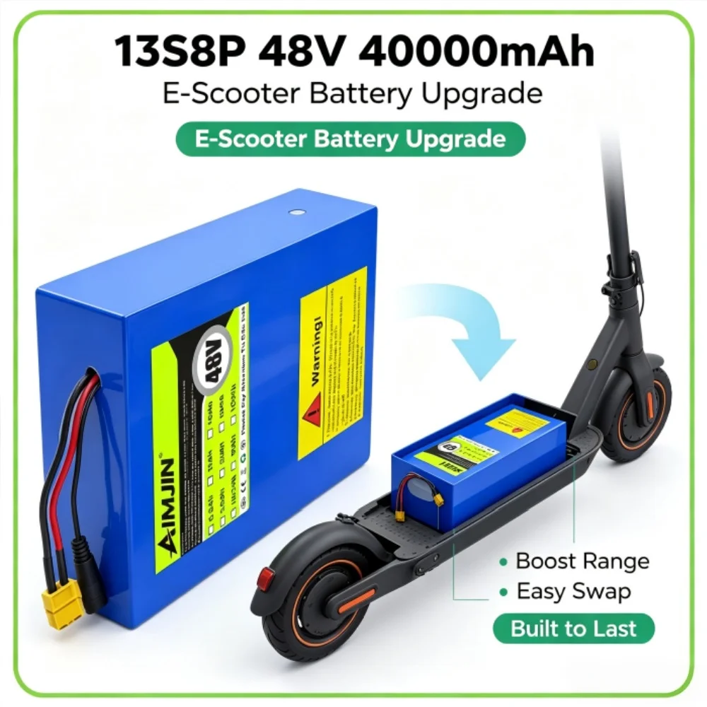 48V 40Ah 13S8P Lithium-Ion Battery Pack 100000mAh 2000W Electric Battery with Built-in 50A BMS And Charger R18650 Cells