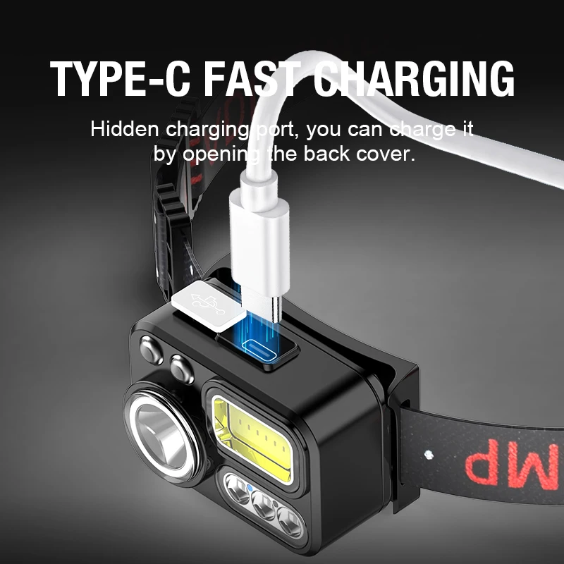 Multi-light-source LED headlamp induction lamp beads can be switched to support TYPE-C charging.