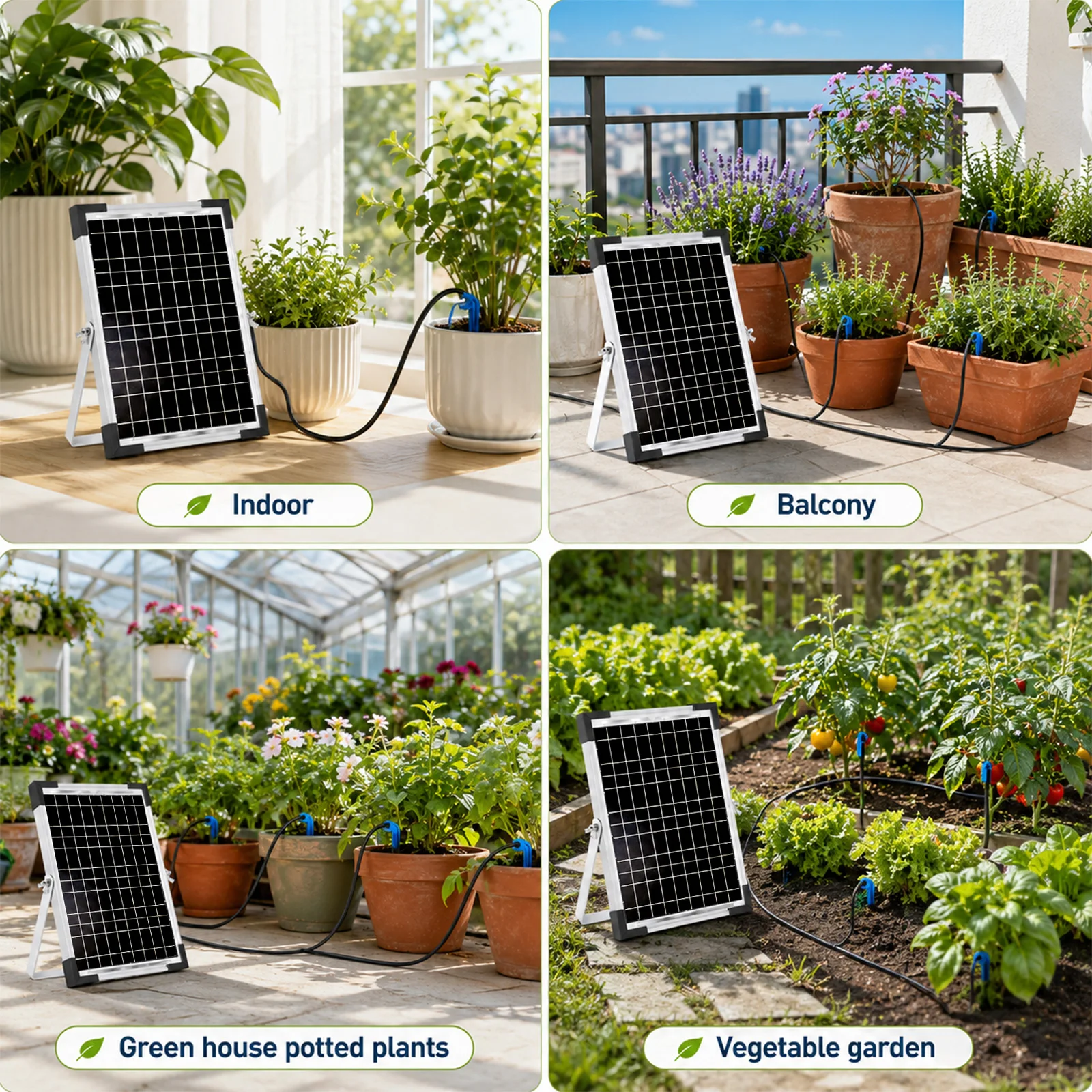 Sistema de riego por goteo automático con energía solar, manguera de 35 m y 300 modos de riego, dispositivo de riego automático para 30 plantas en macetas, ideal para balcones, jardines y invernaderos.