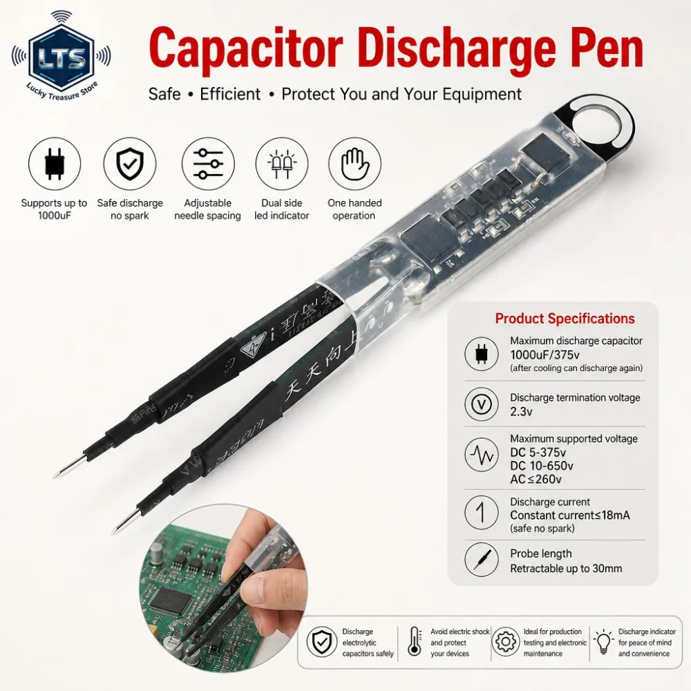 1000UF Capacitor Discharge Tool DC10-650V Constant Current Pen LED Indicator Adjustable Probe Electronic Circuit Repair Tester