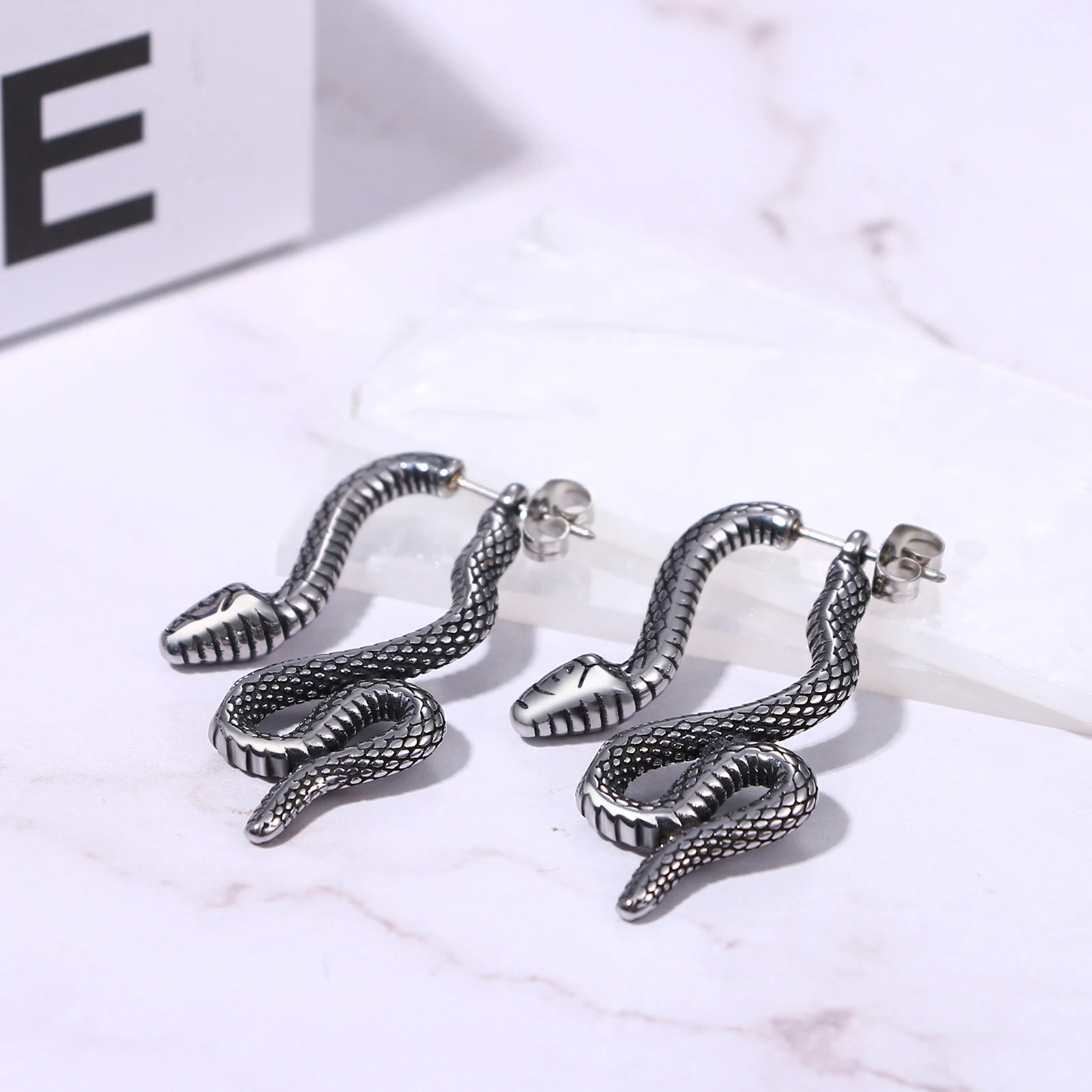 BONISKISS Snake Stainless Stud Earring Cool Charming Three-Dimensional Animal Jewelry Superior Ornament Fine Gift For Women Men