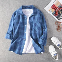 Boys Shirts Spring Autumn Boys Long Sleeve Shirts Cotton Summer Thin Check Coat Children's Tops Teenage Boys Shirts 4 6 8 10Y