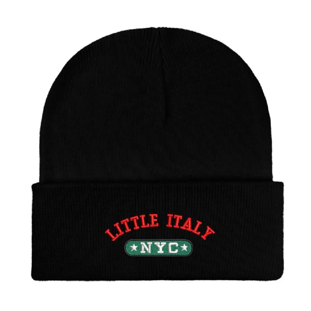 Embroidery Design LITTLE ITALY NYC Beanies Knitted hats Custom Text Winter thick caps Men Women Caps Warmer Bonnet hat