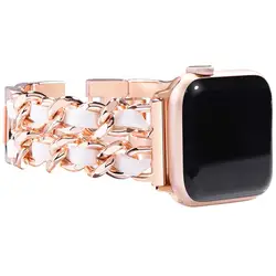 Compatible with Apple Watch Band Jewelry Bracelet for iWatch Strap Ladies with Rose Gold Connected to White Leather