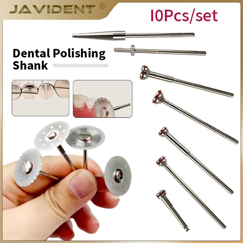 10pcs Dental Polishing Shank Mandrels Cutting Disc Holder Rotary Polisher Stainless Steel Machine Needle Dentistry Diamond Burs