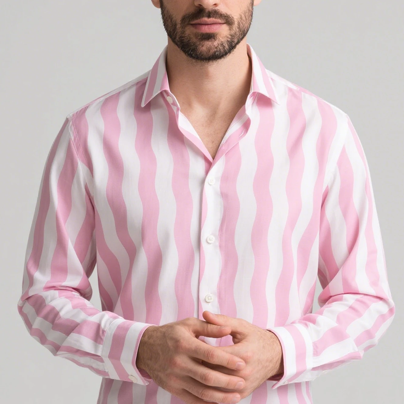 Men's new simple business fine-line wave graphic shirt long-sleeved lapel soft comfortable fabric shirt street vacation clothes