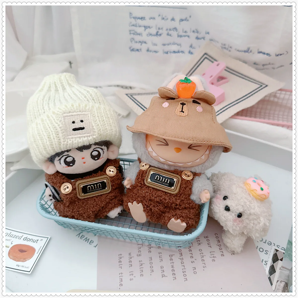 10cm Kawaii Brown Capybara Hat pajacyki zestaw dla małych lalek miękki pluszowy DIY element ubioru śliczne ubranka dla lalki Idol dla dziewczynek