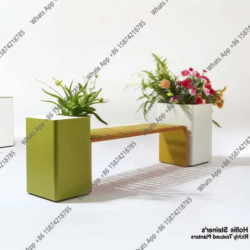 Outdoor flower box seat combination plastic wood outer flower groove with chair flower bed public leisure seat and simple