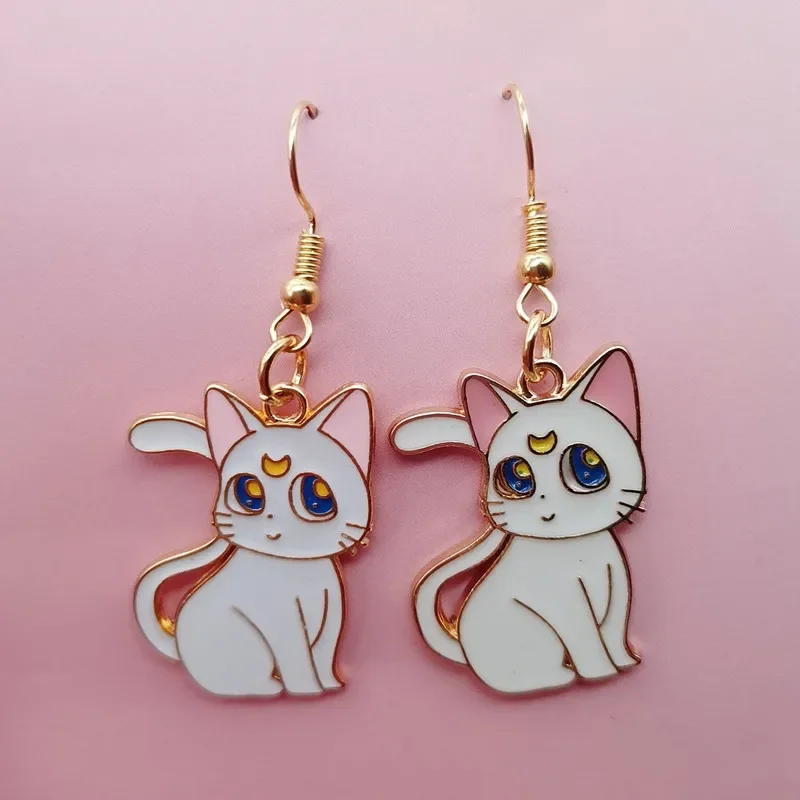 Sailor Moon Cat Earrings Luna and Artemis Anime Inspired Enamel Drop Earrings Kawaii Animal Jewelry for Women Girl Gift