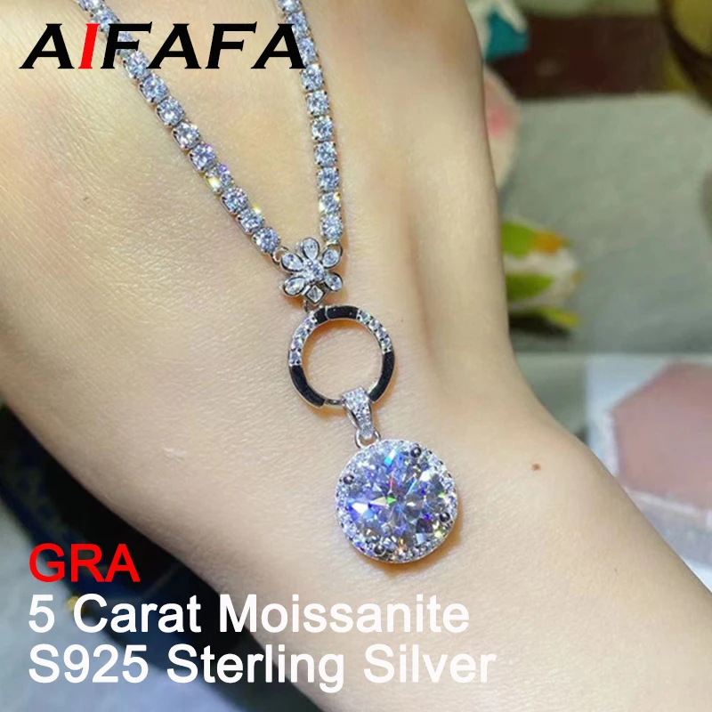 5 Carat D Color Moissanite Pendant Necklace Plated 18K White Gold Moissanita Lab Diamond S925 Sterling Silver Neck Chain Jewelry