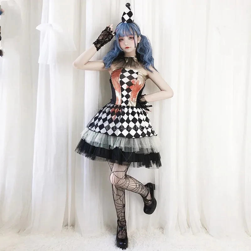 Circus Joker Adult Girl Horror Clown Cosplay Role Play Performance Fancy Dress Halloween Party Costume kn.7
