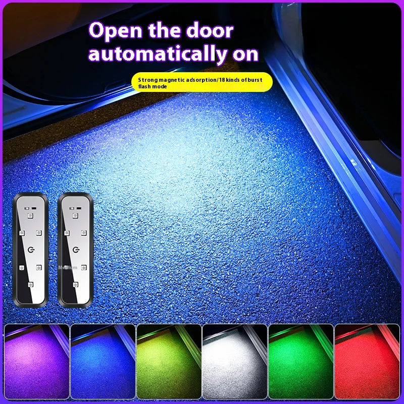 Car Auto Open Door Lights LED Welcome Light Magnetic Control Wireless USB Charging Anti-collision Emergency Strobe Signal Lamp