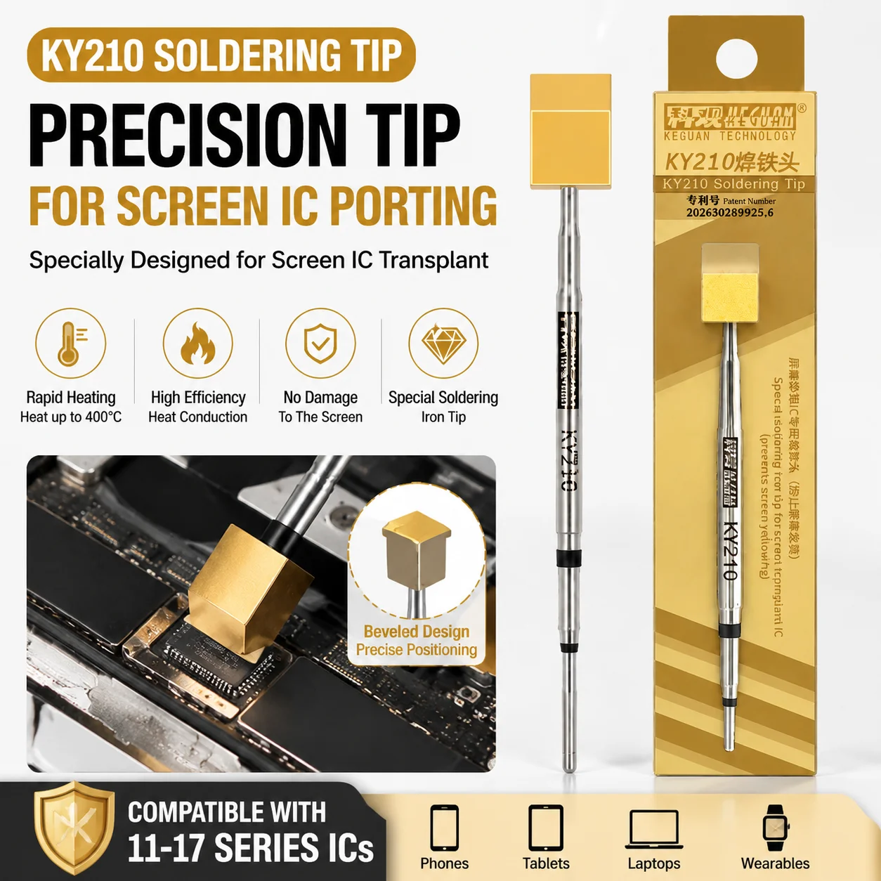 KY210 Soldering Tip for Mobile Phone Screen IC Transplant High Efficient Heat Conduction for 11 To 17 Series IC Repair Tools