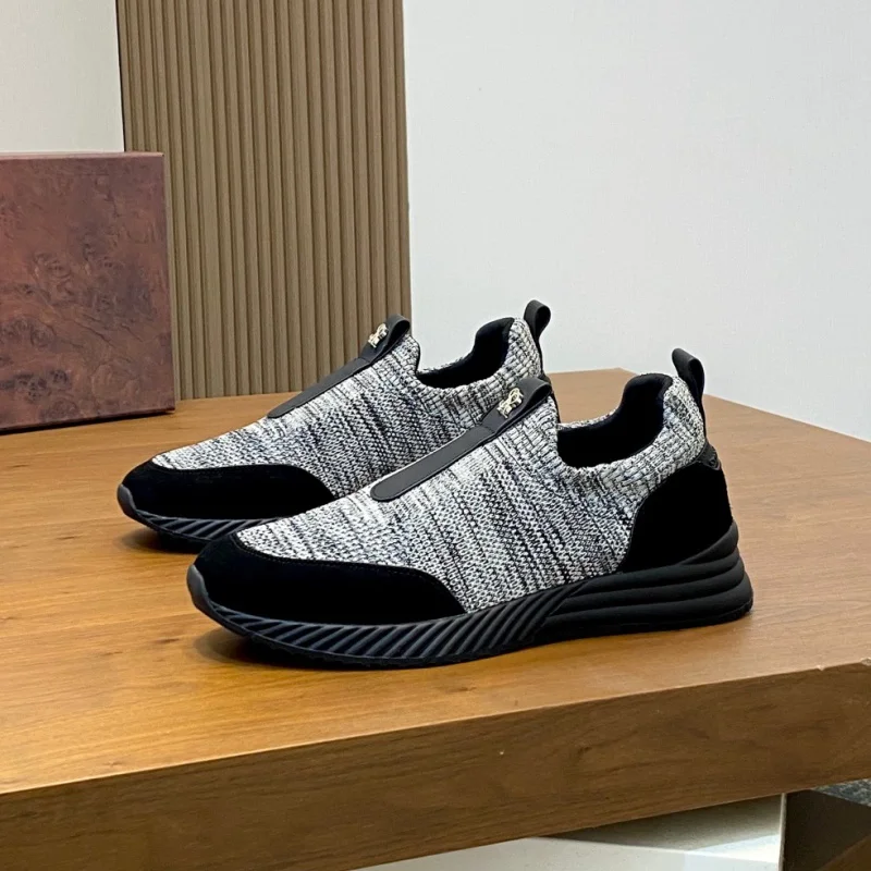 Men's calf leather extremely comfortable leather knitted mesh Italian luxury casual sports shoes