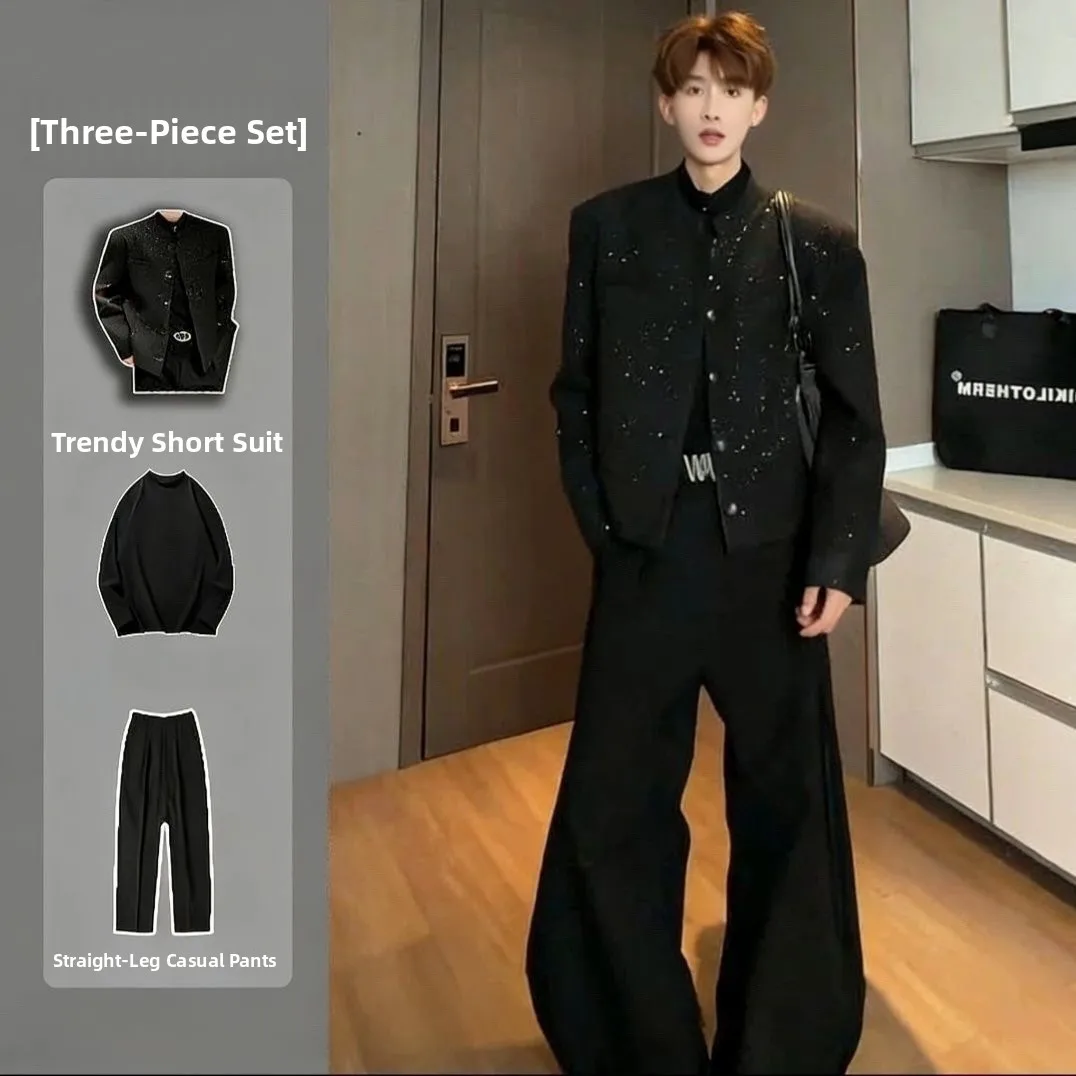 Tianxing DK Boys' Suit Uniform Set Adult Luxury Slim Fit Stage Costume Stand Collar Small Western Clothes Casual Suit Jacket