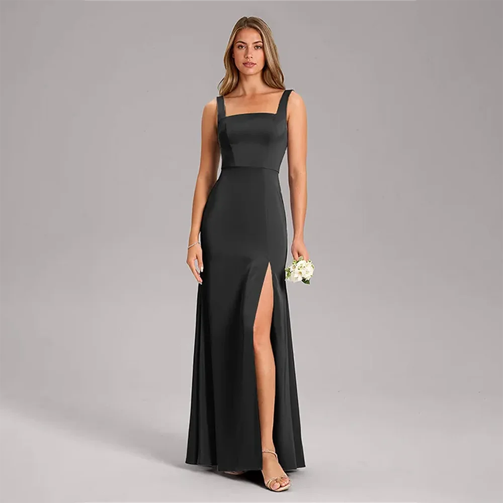 

Evening Dresses Women Elegant Exquisite Cocktail Dresses Square Neck Sleeveless A-Line Side Split Draped Formal Celebraty Dress