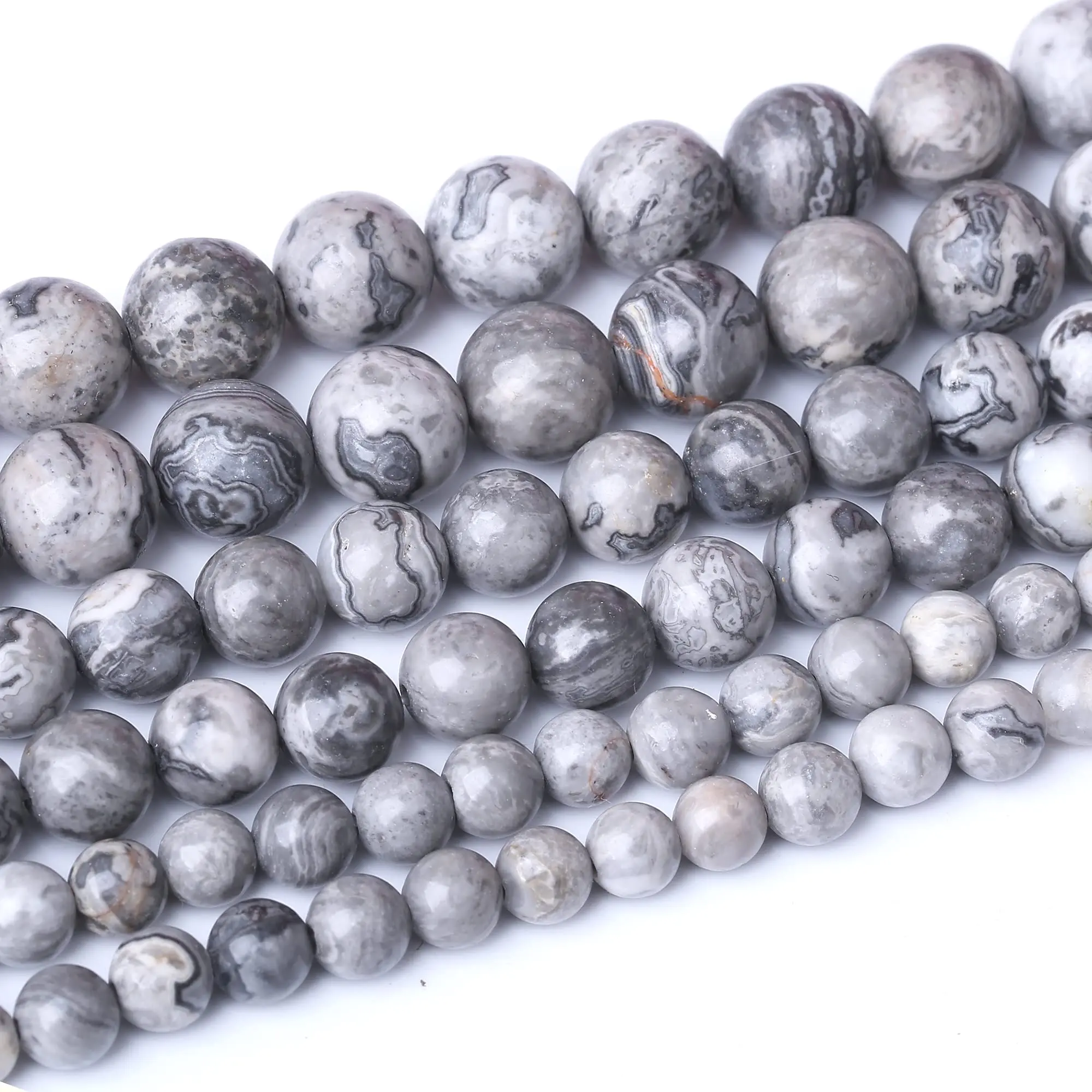 Natursteinperlen, 4–12 mm, graue Karte, rund, lose Distanzperlen für Schmuckherstellung, DIY-Armbänder, Ohrring-Zubehör