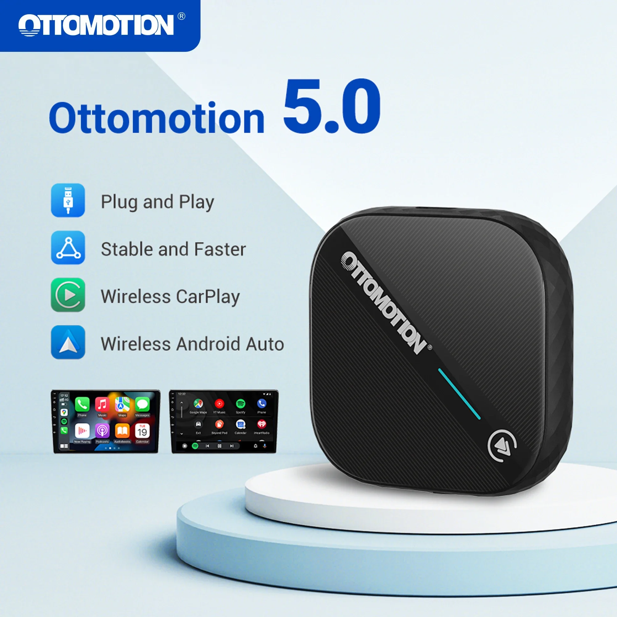 

OTTOMOTION 5.0 CarPlay Android Auto Adapter Wired To Wireless Dongle for Benz VW Haval Toyota Mazda Ford Audi Accessories