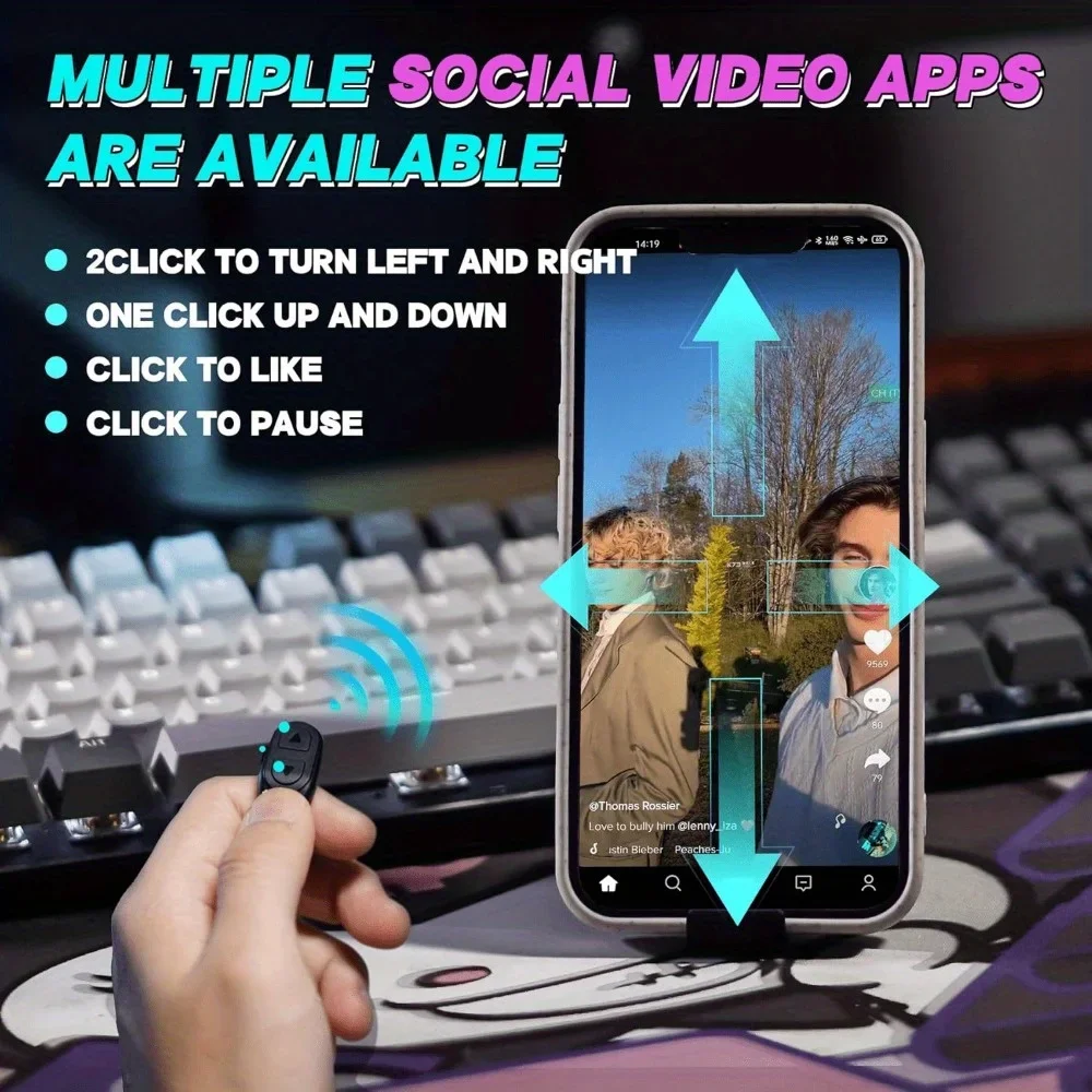 Tiktok Trending BT Smart Scrolling Ring Kindle App Remote Page Turner with Cell Phone Stands Wireless Camera Shutter Selfie