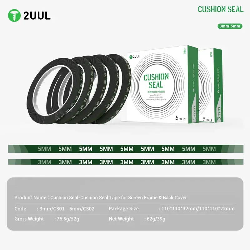 2UUL CS01 CS02 3/5mm sello de cojín cinta de sellado para teléfono móvil pantalla curva adhesivo marco LCD cinta de reparación de cubierta trasera