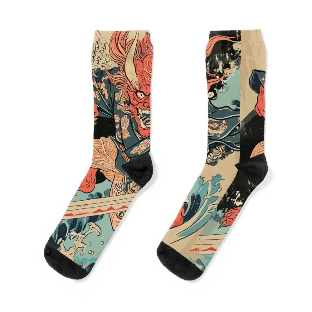 

A Japanese Oni Demon Art 04 Socks floor men cotton high quality Run anti slip football Mens Socks Women's