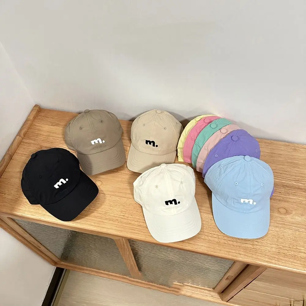 Letter M Children Baseball Hat Embroiderey Breathable Quick Drying Sun Hat Sunscreen Candy Color Teenagers Peaked Cap Outdoor