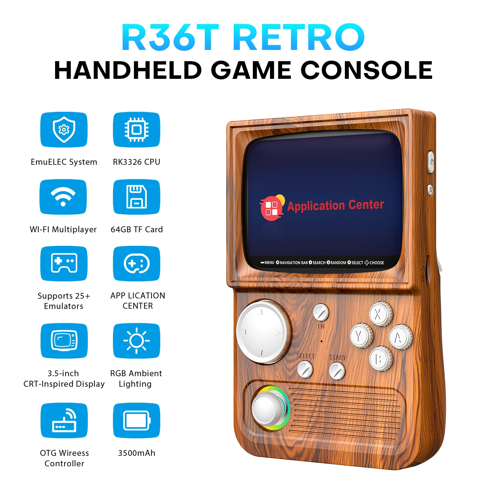 

R36T Retro Handheld Game Console Wifi Multiplayer Open Sourse Linux System 64GB 3.5 Inch IPS Screen Portable Pocket Video Player