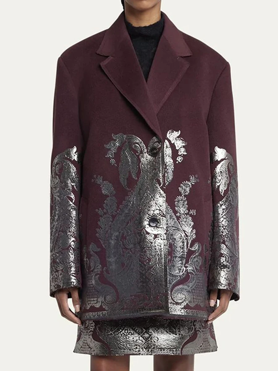 Blazers con estampado de brocado de diseñador para mujer, abrigos informales de manga larga con cuello entallado para invierno y primavera, chaqueta de moda para oficina para mujer 2026