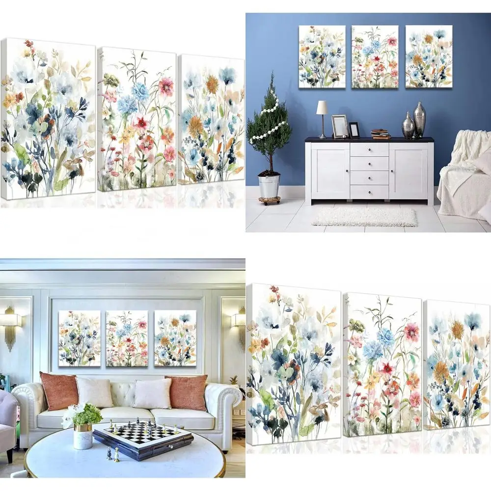 

Красочный настенный набор акварельных ромашек, 3 предмета, 16x24 дюйма, подходит для гостиной, спальни и ванной комнаты