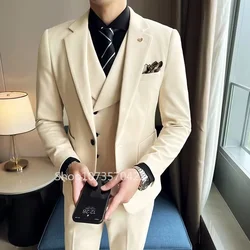 3 Piece Slim Fit Formal Khaki Men Wedding Suits Groom Tuxedos Business Suits Notch Lapel Jacket Costume Homme(Blazer+Pants+Vest)