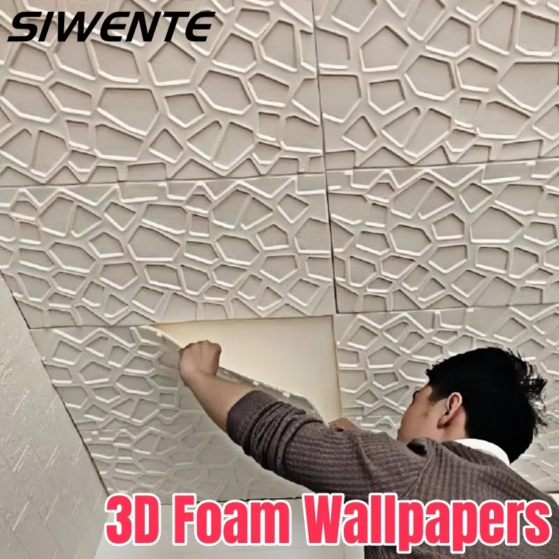 

3D Foam Wallpaper Home Decor Bedroom Background Wall Ceiling Peel and Stick Waterproof Anti-collision Self-adhesive Wall Sticker
