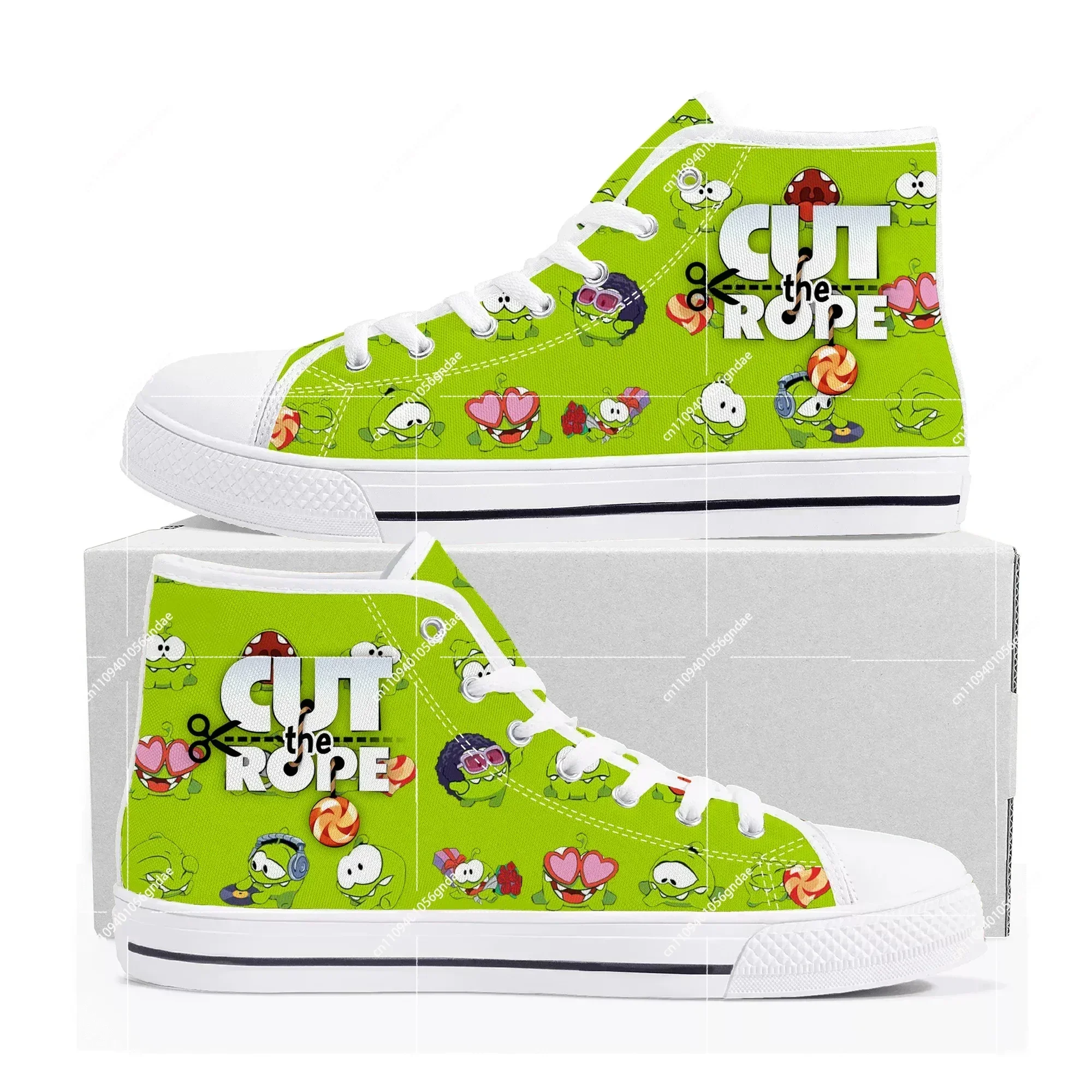 

Кроссовки Cut The Rope High Top с мультяшным принтом, мужские, женские, подростковые, высококачественные модные кеды из канваса, повседневные, на заказ