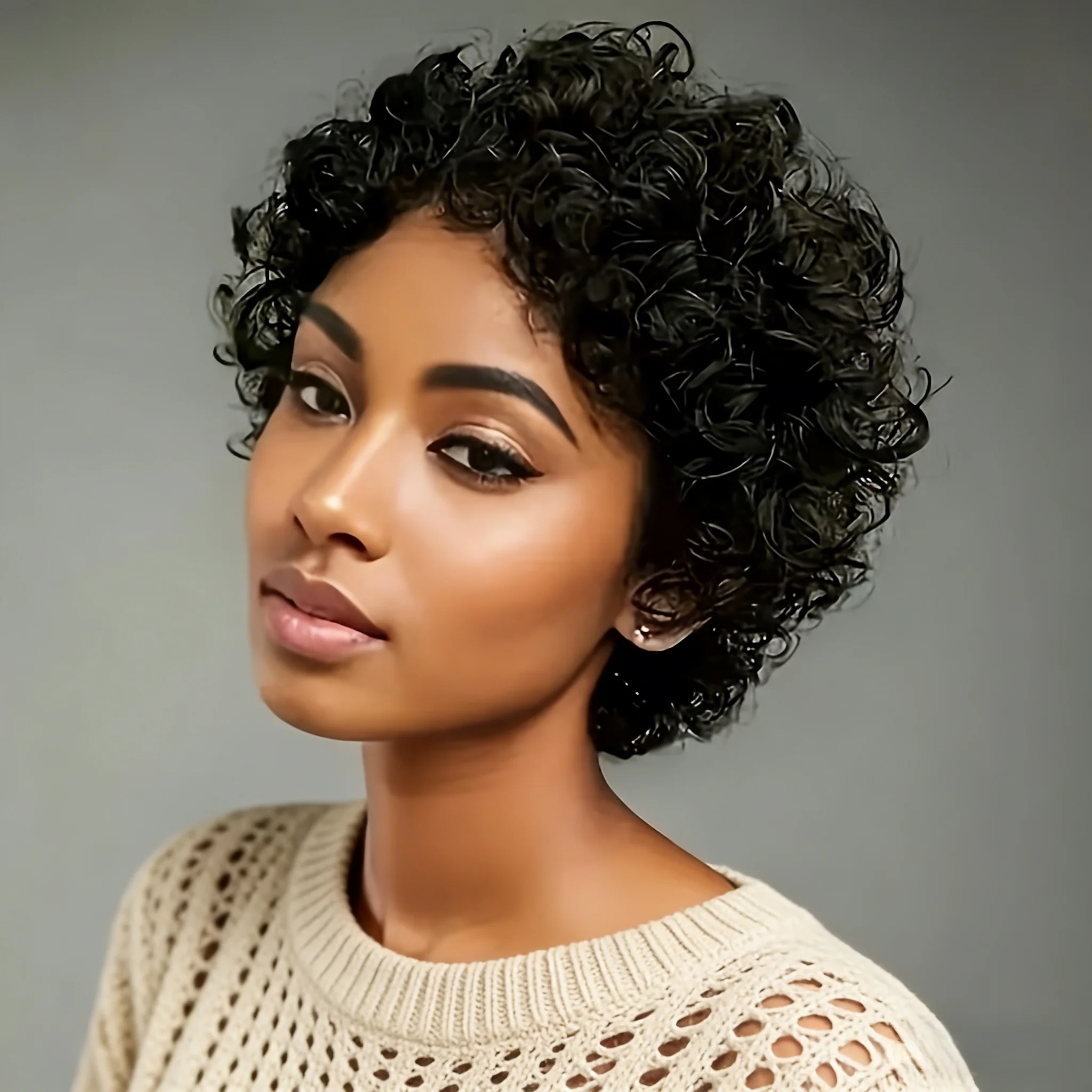 

Короткий парик из натуральных волос с стрижкой пикси | с челкой, шапочкой из розовой сетки, естественный вид, полный парик машинного производства, парик с волнистыми волнами для женщин