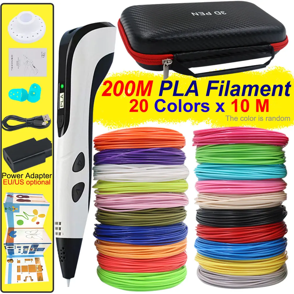 

Новая ручка для 3D-печати, набор 3D-ручек для детей с адаптером питания, 30 цветов, дорожный футляр с нитью PLA, подарок на день рождения, Рождество для детей