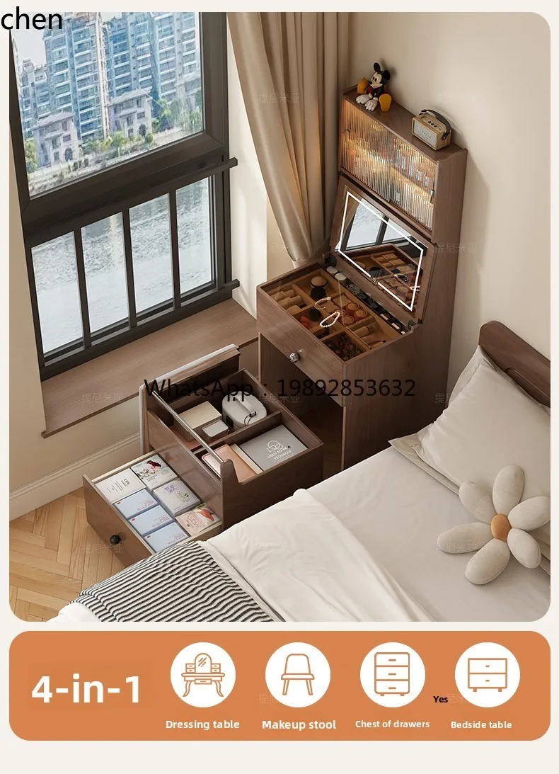 U6  solid wood dressing bedside table household desk bedroom makeup mirror storage cabinet