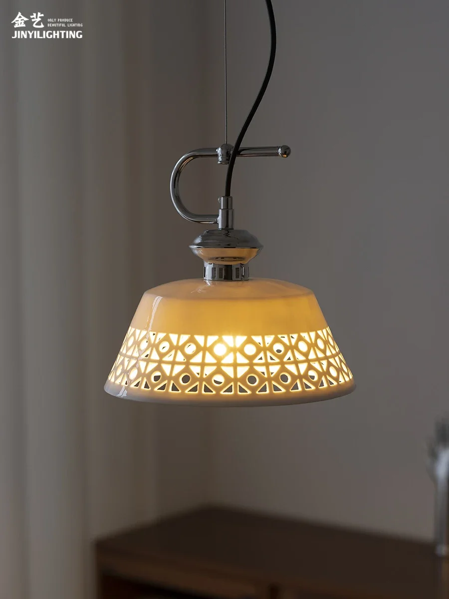 Medieval Hollowed Out Ceramic Pendant Light Nordic Minimalist Retro Headboard Aisle Dressing Room Dining Hanging Fixture