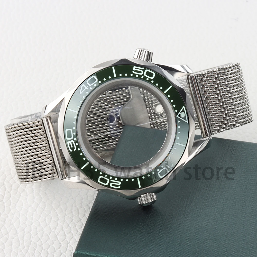 

Корпус часов NH35, 41 мм, из цельной нержавеющей стали 316L, с сетчатым браслетом, для Seamaster 300, механизм NH35/NH36, циферблат 31 мм, водонепроницаемость 100 м.