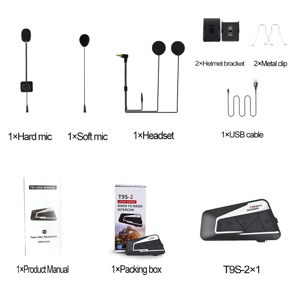 Communicatiesystemen T 9S 2 Rijders Motorhelm Intercom Voor Bt Headset Intercomunicador Para Moto Bluetooth