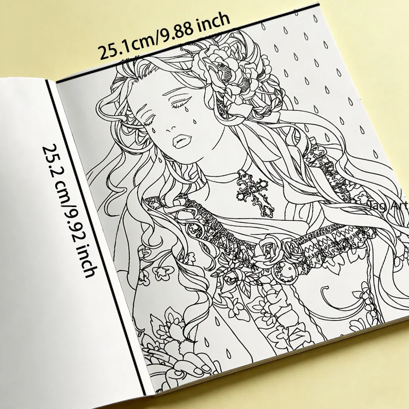A European Style Retro Court Beauty Coloring Copy Book, with Aristocratic Girls, Floral Long Hair, and Character Themes 24 Pages