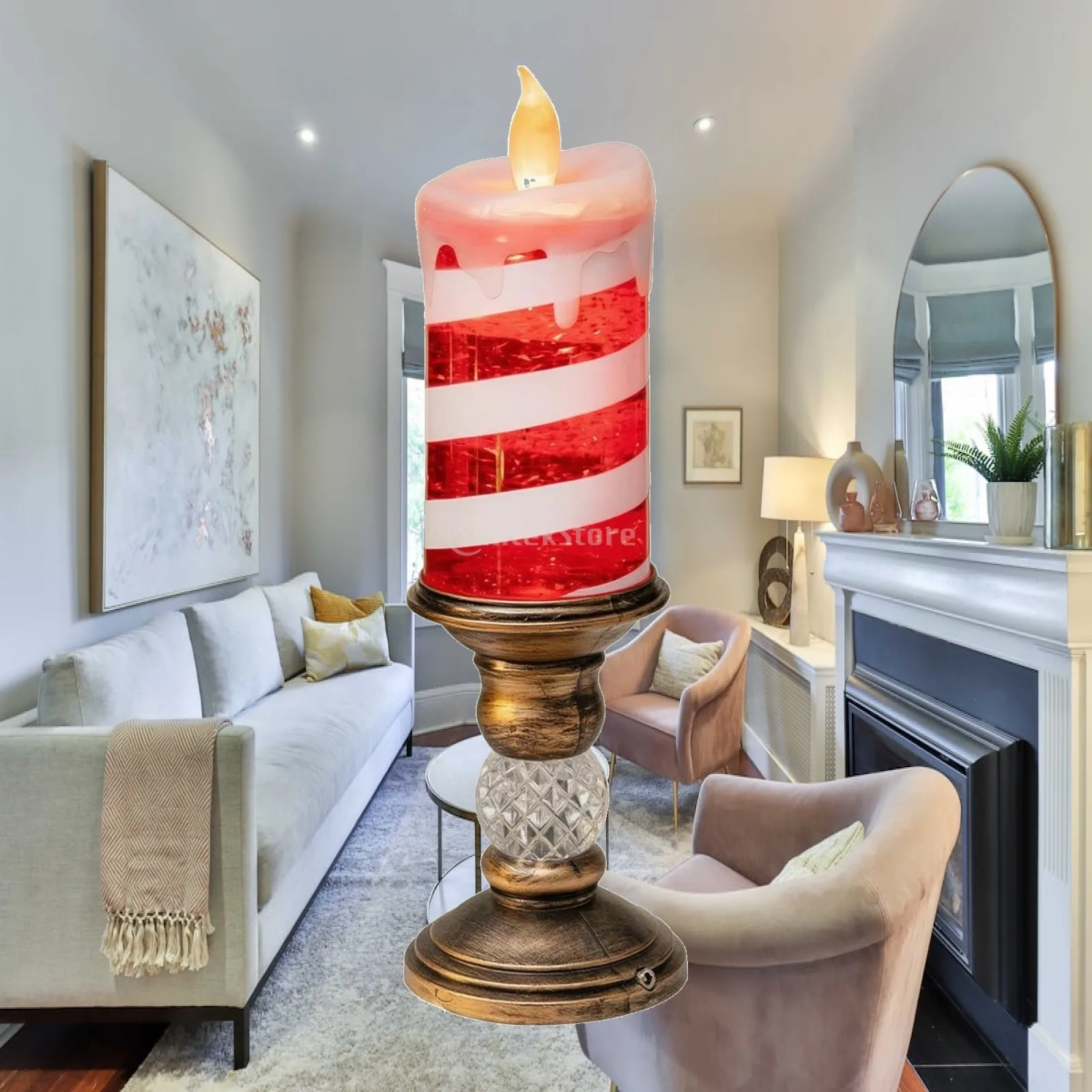 USB Rechargeable Candle Light Striped Body with Tapered Edge and Decorative Stand for Unscented Ambient Nightlight Decor
