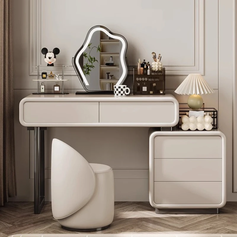 

Modern White Dressing Tables with Side Cabinet Mirror White Luxury Solid Wood Makeup Dressers Vanity Table Bedroom Furniture