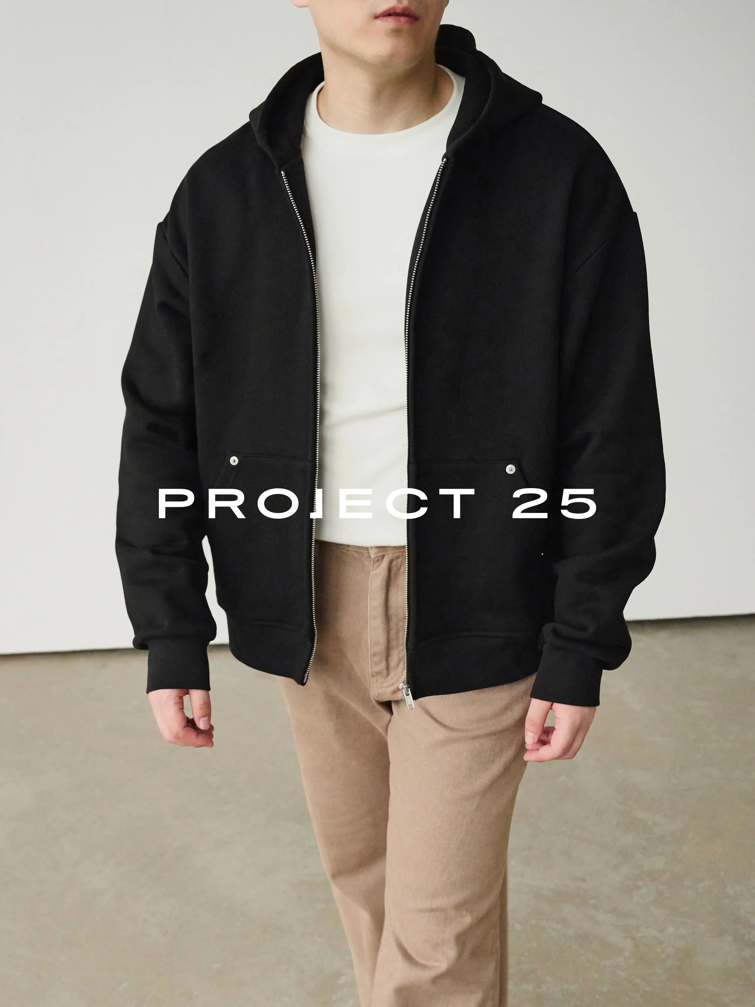 PROJECT 25 Men's 570G Heavyweight Cotton Oversized Hoodie Zip Up Sweatshirt Dropped Shoulder Solid Color Casual Outerwear