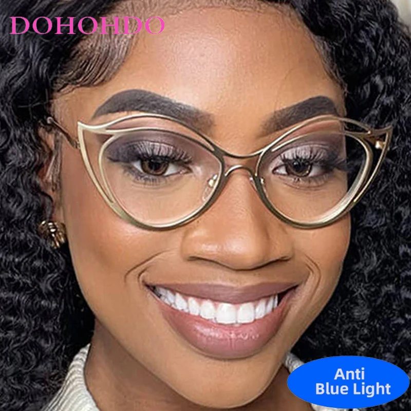 

New Trendy Metal Irregular Cat Eye Anti-Blue Light Glasses Men Women Popular Luxury Designer Irregular Optical Eyewear Ladies