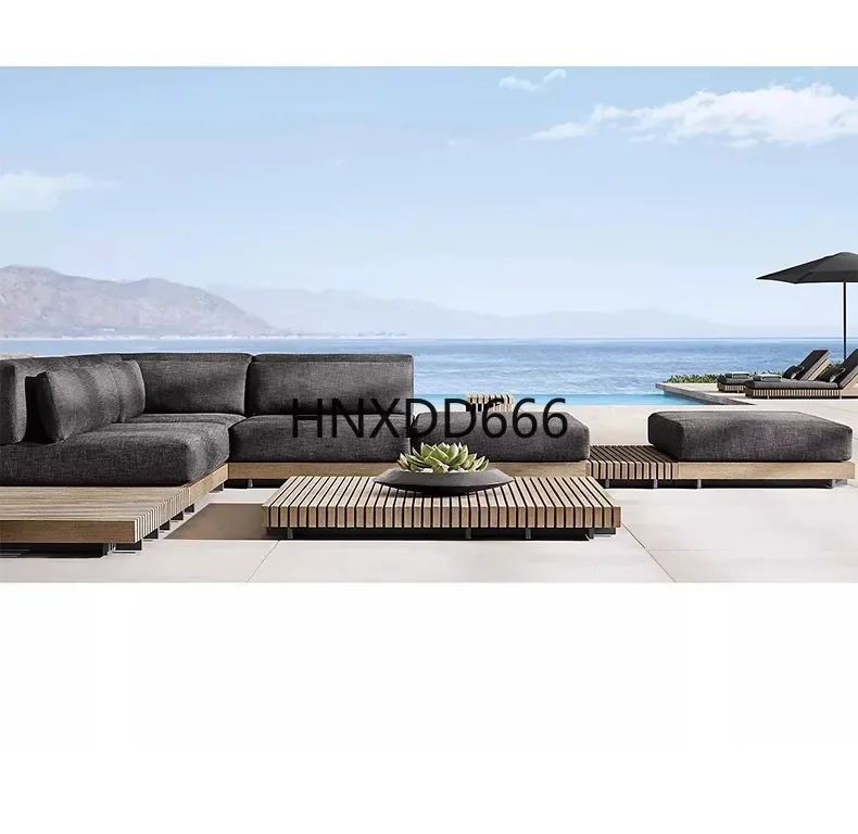 Outdoor teak high-end sofa waterproof and sunscreen combination courtyard furniture