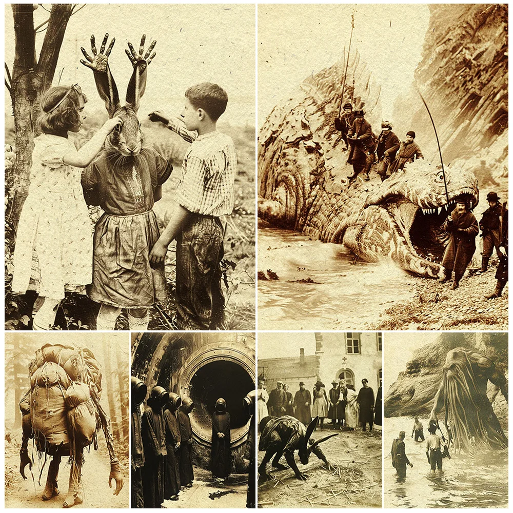 

Weird Fantasy Photography Art,Poster And Pirnt, Home Decor,Rabbit Friend,Farstrider,Sea Monster, Gothic Wall Art Canvas Painting