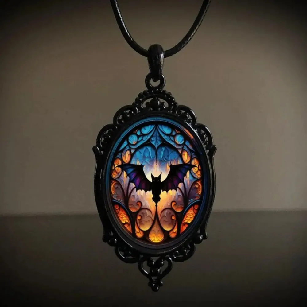 Unisex Gothic Halloween Necklace Crow Cross Miko Pendant Fashion Jewelry Party Accessory Gift for Men Women