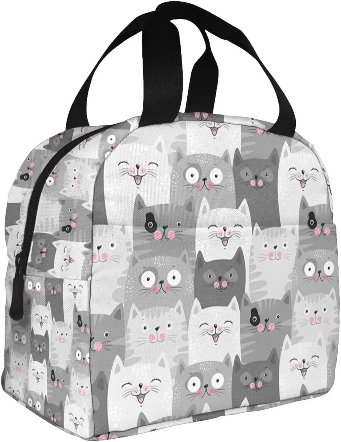 Cute Grey Cats Lunch Bag Insulated Lunch Box Reusable Cooler Thermal Meal Tote for Women Girls Work School Picnic