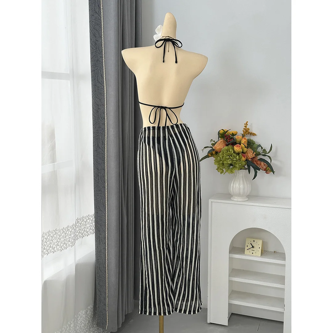 5 Farben mit Hose, gestreifter Neckholder-Bikini, Damen-Badebekleidung, dreiteiliger Bikini-Set, Badeanzug, Badebekleidung, Schwimmbekleidung V7838P – Detail 14