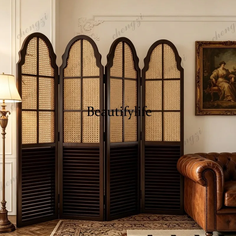 H134 solid wood folding folding folding screen living room porch rattan louvers household removable blocking partition screen